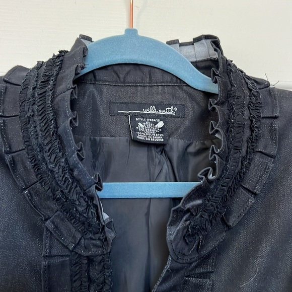 XL 3/4 Sleeve Black Sheen Ruffle Trim Blazer - Picture 4 of 7